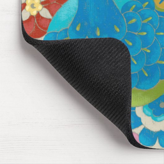 Farbenfrohe Pfaue und Blume Mousepad (Ecke)