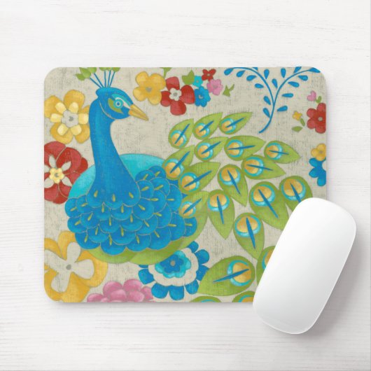 Farbenfrohe Pfaue und Blume Mousepad (Mit Mouse)