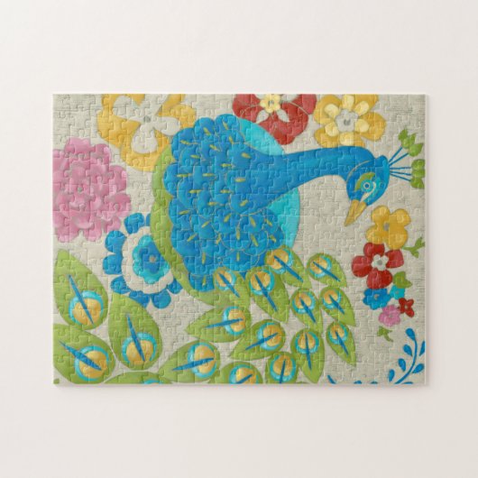 Farbenfrohe Pfaue und Blume Puzzle (Horizontal)