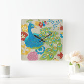 Farbenfrohe Pfaue und Blume Quadratische Wanduhr (Zuhause)