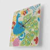 Farbenfrohe Pfaue und Blume Quadratische Wanduhr (Winkel)