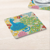Farbenfrohe Pfaue und Blume Rechteckiger Pappuntersetzer (angewinkelt)