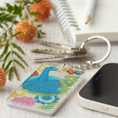 Farbenfrohe Pfaue und Blume Schlüsselanhänger (Vorderseite rechts)