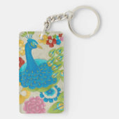 Farbenfrohe Pfaue und Blume Schlüsselanhänger (Rückseite)