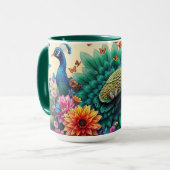 Farbenfrohe Pfaue und Blume Tasse (Vorderseite Links)