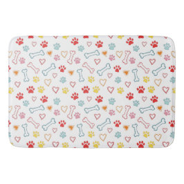 Farbenfrohe Pfauen, Herz und Knochen Doodle Badematte