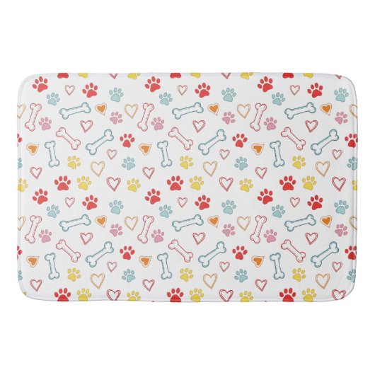 Farbenfrohe Pfauen, Herz und Knochen Doodle Badematte (Vorderseite)