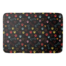 Farbenfrohe Pfauen, Herz und Knochen Doodle Badematte