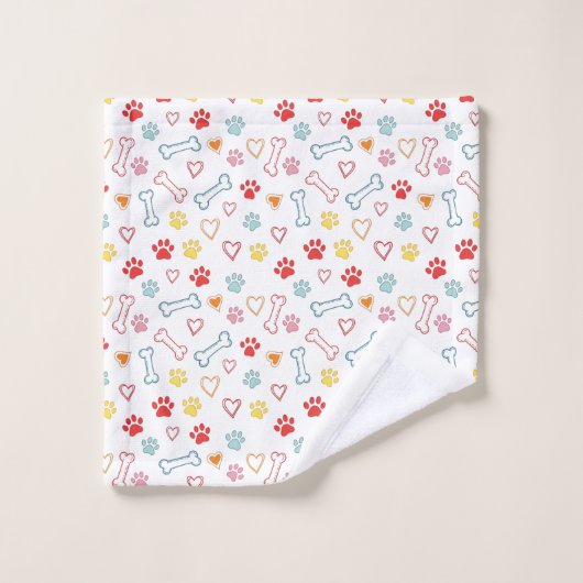 Farbenfrohe Pfauen, Herz und Knochen Doodle Badhandtuch Set (Waschlappen)