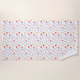 Farbenfrohe Pfauen, Herz und Knochen Doodle Beach Strandtuch