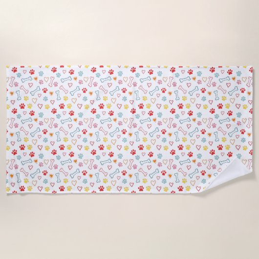 Farbenfrohe Pfauen, Herz und Knochen Doodle Beach  Strandtuch (Vorderseite)