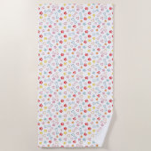 Farbenfrohe Pfauen, Herz und Knochen Doodle Beach  Strandtuch (Vorderseite)