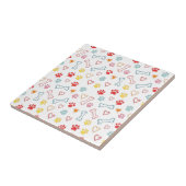 Farbenfrohe Pfauen, Herz und Knochen Doodle Fliese (Seite)