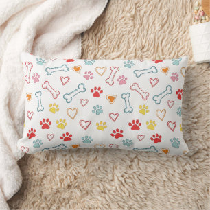 Farbenfrohe Pfauen, Herz und Knochen Doodle Lendenkissen