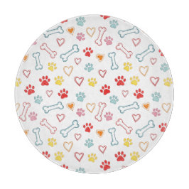 Farbenfrohe Pfauen, Herz und Knochen Doodle Schneidebrett