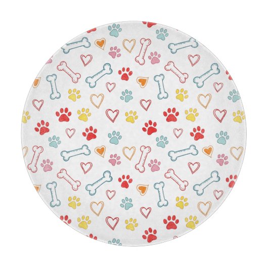 Farbenfrohe Pfauen, Herz und Knochen Doodle Schneidebrett (Vorderseite)