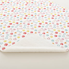 Farbenfrohe Pfauen, Herz und Knochen Doodle Sherpadecke