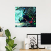 Farbenfrohe Pfauen in scheußlichen Waldposten Poster (Heimbüro)