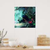 Farbenfrohe Pfauen in scheußlichen Waldposten Poster (Küche)