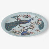 Farbenfrohe Pfauen Licht blau Pappteller (Schrägansicht)