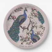 Farbenfrohe Pfauen Rosa Pappteller (Vorderseite)