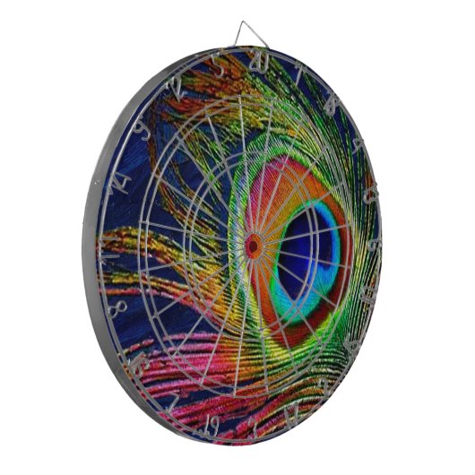 Farbenfrohe Pfauenfeder Dartscheibe (Vorderseite Links)