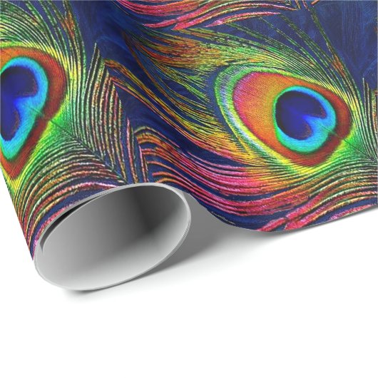 Farbenfrohe Pfauenfeder Geschenkpapier (Rolleneckpunkt)