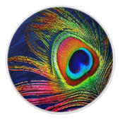 Farbenfrohe Pfauenfeder Keramikknauf (Vorderseite)