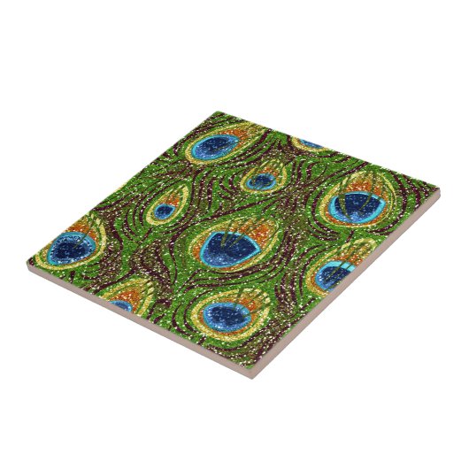 Farbenfrohe PfauenFedern drucken Fliese (Seite)