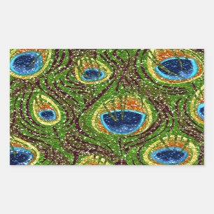 Farbenfrohe PfauenFedern drucken Rechteckiger Aufkleber