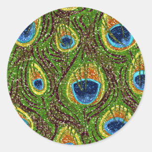 Farbenfrohe PfauenFedern drucken Runder Aufkleber