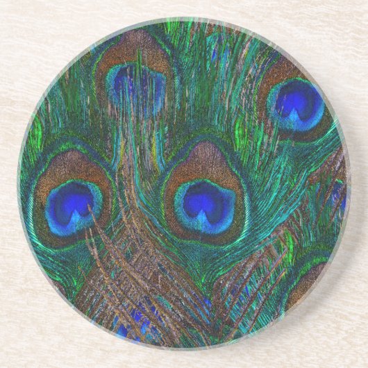 Farbenfrohe PfauenFedern Etching Style Getränkeuntersetzer (Vorne)