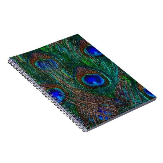 Farbenfrohe PfauenFedern Etching Style Notizblock (Rechte Seite)