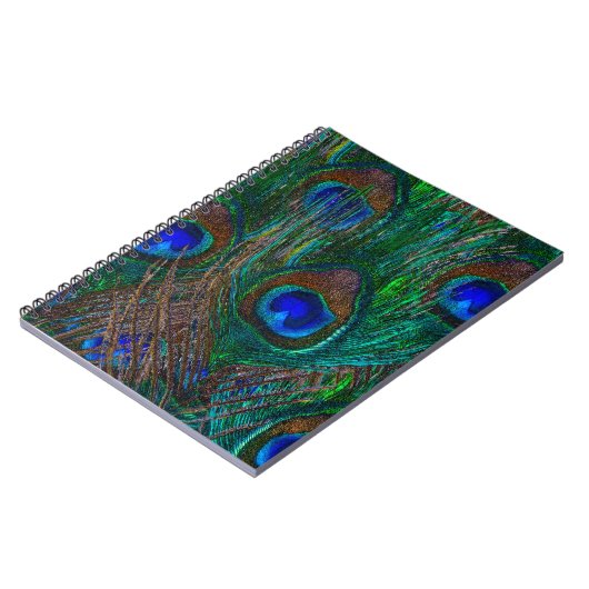 Farbenfrohe PfauenFedern Etching Style Notizblock (Linke Seite)