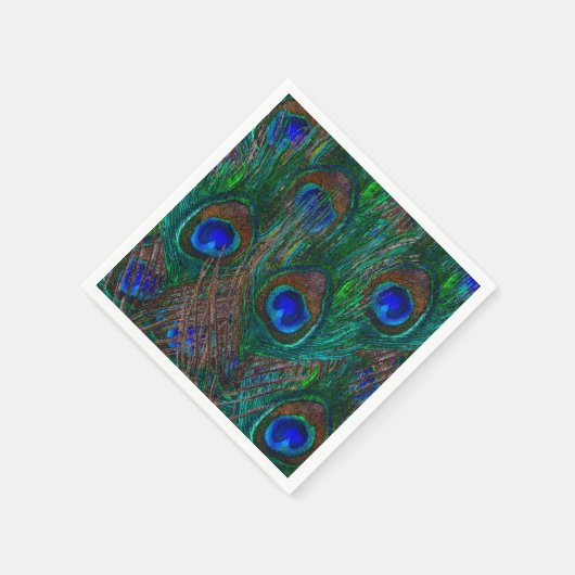 Farbenfrohe PfauenFedern Etching Style Serviette (Ecke)