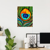 Farbenfrohe Pfauenfeuervogel Feather Painting Poster (Heimbüro)