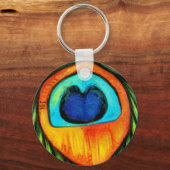 Farbenfrohe Pfauenfeuervogel Feather Painting Schlüsselanhänger (Vorderseite)