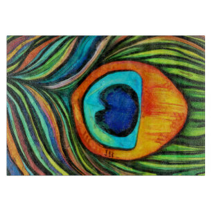 Farbenfrohe Pfauenfeuervogel Feather Painting Schneidebrett