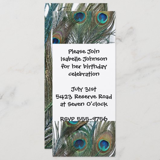 Farbenfrohe Pfauengeburtstage Einladungen (Vorne/Hinten)