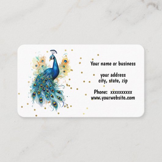 Farbenfrohe Pfauengestaltung Visitenkarte (Vorderseite)