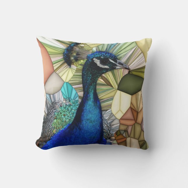 Farbenfrohe Pfauenmosaikkröte Kissen (Vorderseite)