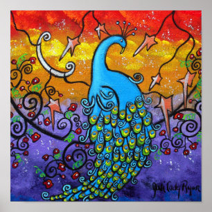 Farbenfrohe Pfauenposter der Verzauberung Poster