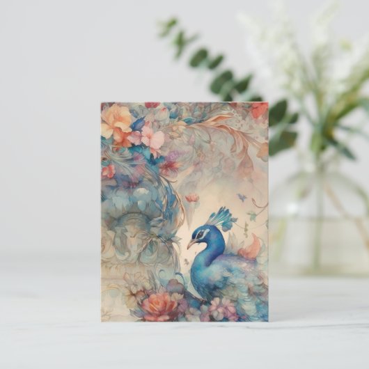 Farbenfrohe Pfauenpostkarte Postkarte (Stehend Vorderseite)