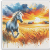 Farbenfrohe Pferde Galopp in Feldern Aufkleber (Vorderseite)