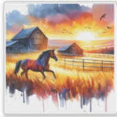 Farbenfrohe Pferde Galopp in pulsierender Landscha Aufkleber (Vorderseite)