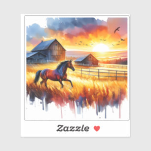 Farbenfrohe Pferde Galopp in pulsierender Landscha Aufkleber