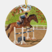 Farbenfrohe Pferde & Rider Jumping Keramikornament (Vorne)