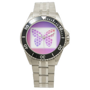 Farbenfrohe pfirsichrosa Lila geometrische Schmett Armbanduhr