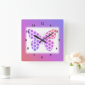 Farbenfrohe pfirsichrosa Lila geometrische Schmett Quadratische Wanduhr (Zuhause)