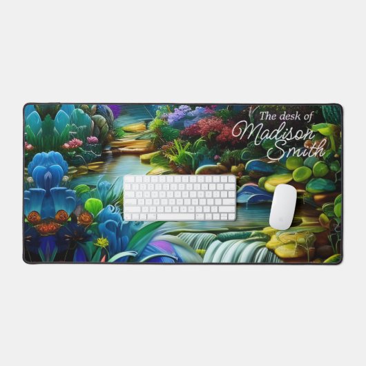 Farbenfrohe Pflanze und Friedlicher Wasserfall Gar Schreibtischunterlage (Tastatur & Maus)